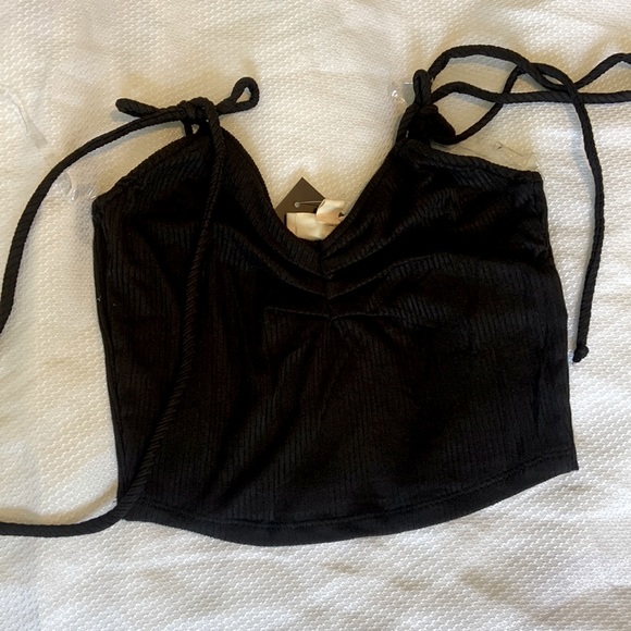 Black Two Piece shirt with crop top set - Picture 1 of 3